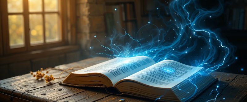 10 Livros Fundamentais das Filosofias Espiritualistas. Livro espiritual antigo emitindo luz, sobre uma mesa de madeira, simbolizando o despertar espiritual.