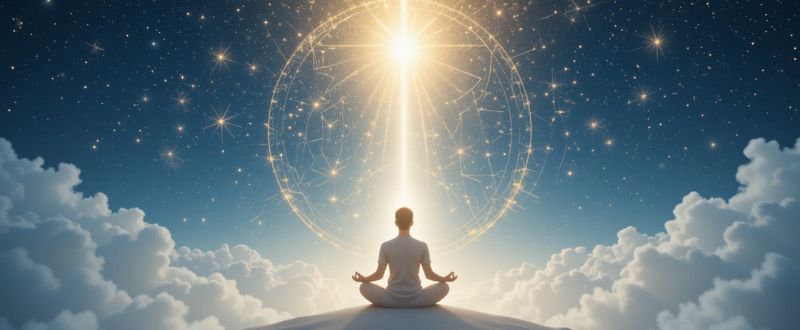 5 Sinais de Contato com Seres Dimensionais. Pessoa em meditação rodeada por luz de seres dimensionais.