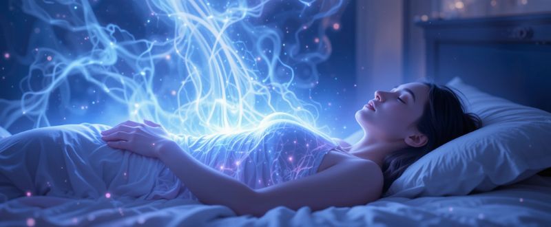 5 Sinais de Que Você Está em Projeção Astral. Corpo energético flutuando acima do corpo físico em início de projeção astral.