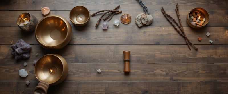 6 Formas de Usar os Sons na Cura Vibracional. Tigelas tibetanas, cristais e incenso para Sons na Cura Vibracional.