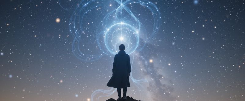 Relatos Reais de Projeções Astrais: O Que as Pessoas Encontram do Outro Lado? Espírito saindo do corpo durante a noite sob um céu estrelado, simbolizando projeção astral.