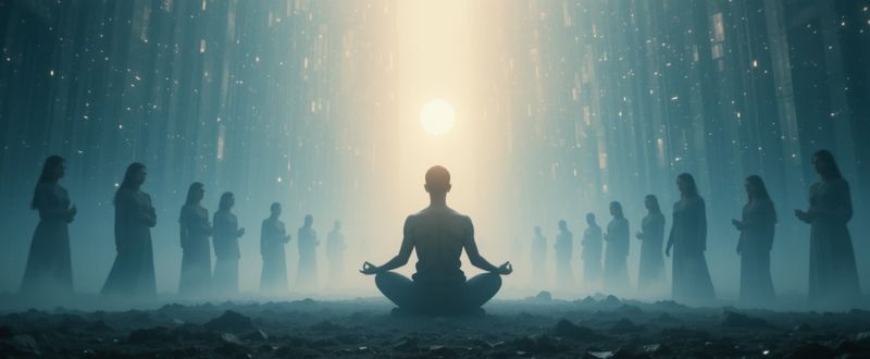 Como os Seres Espirituais Podem Ajudar no Seu Caminho de Evolução Pessoal. Pessoa meditando envolta em luz suave com presença de seres espirituais ao redor.