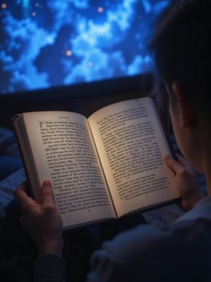 Ilustração de técnica de projeção astral exibida em um livro aberto, com espírito se elevando.