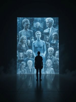 Cena simbólica da revisão da vida durante uma experiência de quase morte.