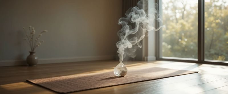 Espaço de meditação minimalista preparado para ativar a energia de cura.