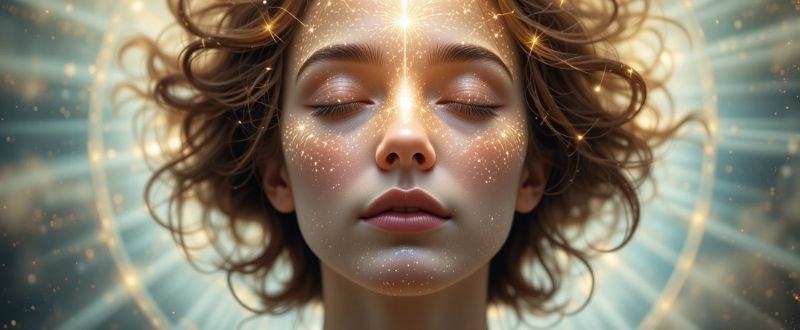 Pessoa em paz cercada por luz em sua mente, representando teoria psicológica sobre EQMs.