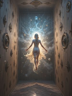 Corpo astral atravessando uma parede durante a projeção astral.