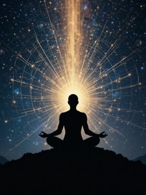 Silhueta conectada ao universo, representando o aumento da espiritualidade após uma EQM.