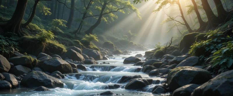 Sons da natureza em um riacho para prática de Sons na Cura Vibracional.