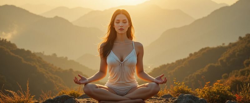 Mulher meditando ao nascer do sol em posição de lótus, simbolizando os tipos de meditação para autoconhecimento.