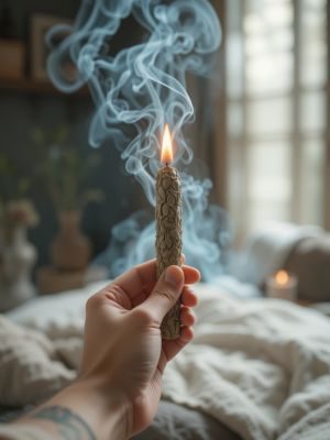 Uso de incenso para limpeza energética pessoal.