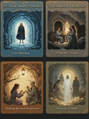 Representação simbólica de túnel de luz, revisão da vida e reencontro com entes queridos nas experiências de quase morte.