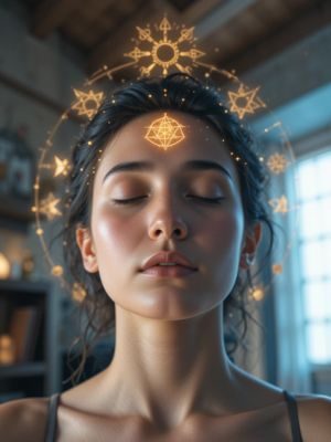 Energia simbólica emanando durante a meditação profunda.