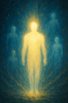 Ser luminoso fazendo alusão a um corpo etério fora de seu corpo físico.