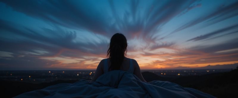 Pessoa retornando em paz para a cama ao amanhecer após um sonho lúcido.