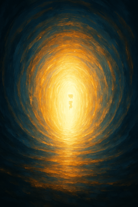 Túnel de luz brilhante com energia radiante e tons místicos, simbolizando uma experiência espiritual